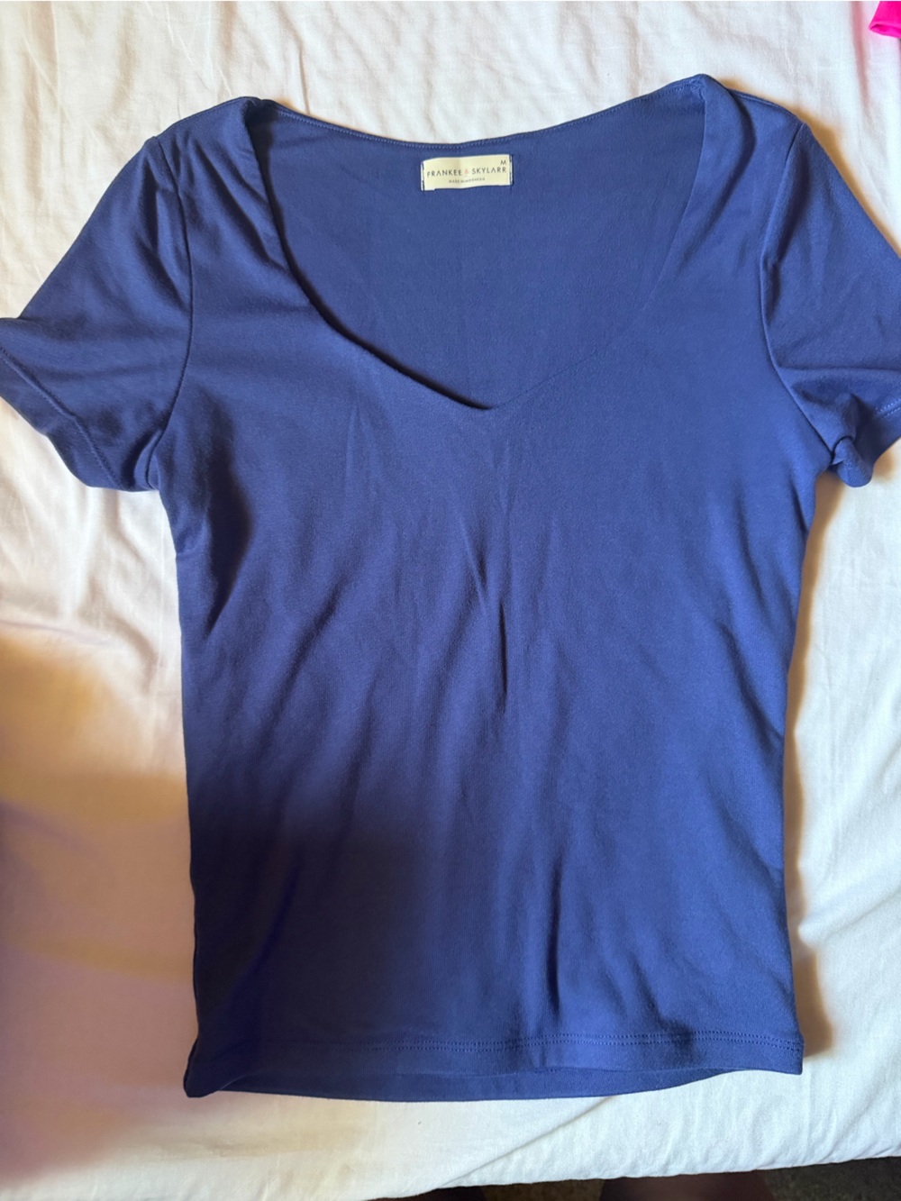 Frankie's Bikinis Short Sleeve Scoop Neck Top in Navy
